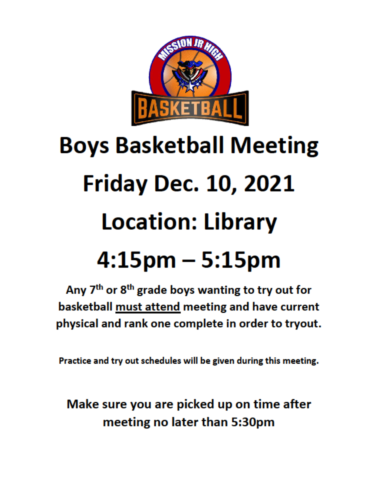 Boys basketball tryout flyer